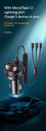 USAMS C22 3,4A 3IN1 Spring Cable მანქანის დამტენი - Image 2