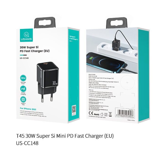 T45 USAMS 30W Mini PD Fast Charger სწრაფი დამტენი - Image 2
