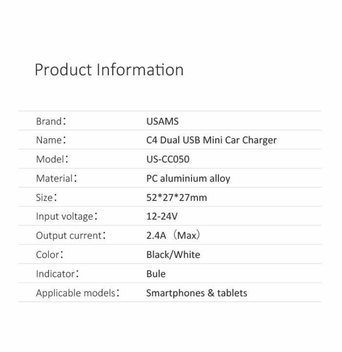 USAMS CC050 C4 2,4A მანქანის დამტენი - Image 5