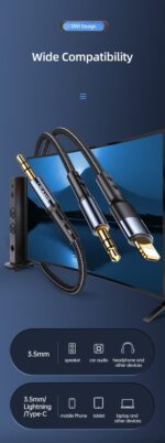USAMS SJ554 2IN1 3,5mm + Lightning to 3,5mm Audio Cable 1,2M კაბელი - Image 2