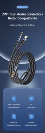 US-SJ555 USAMS 2IN1 3,5mm+Type-C to 3,5mm Audio Cable 1,2M - Image 3
