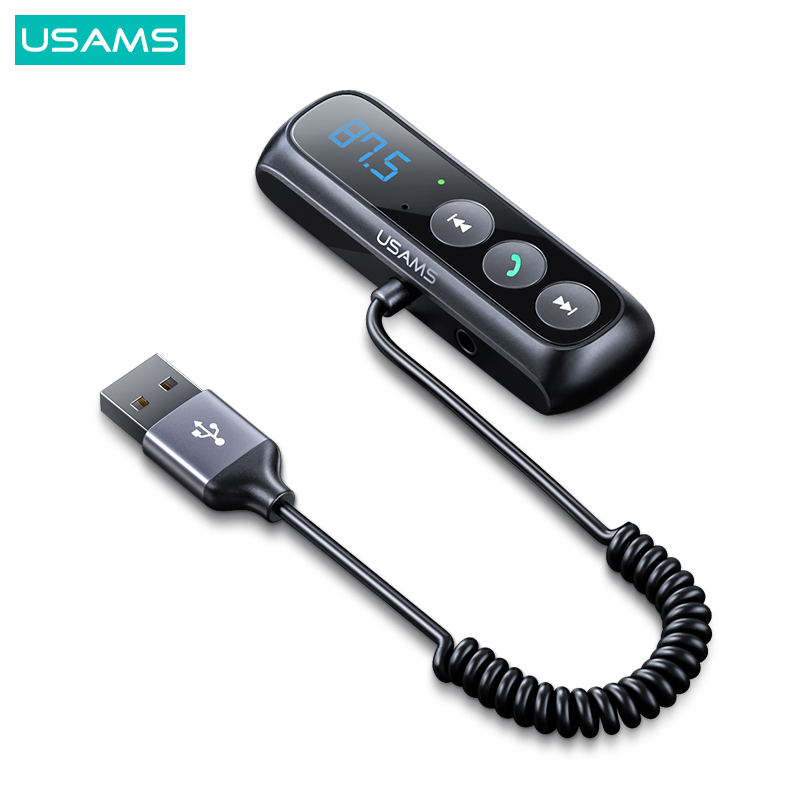 Usams-Sj503-Spring-Cable-Car-Digital-Display-FM-Bt5-0-Wireless-Audio-Receiver-Car-Digital-Display-FM-Transmitter-Audio-Receiver (1) USAMS SJ503 Car Digital Display FM Wireless Audio Receiver BT5,0 - Image 1