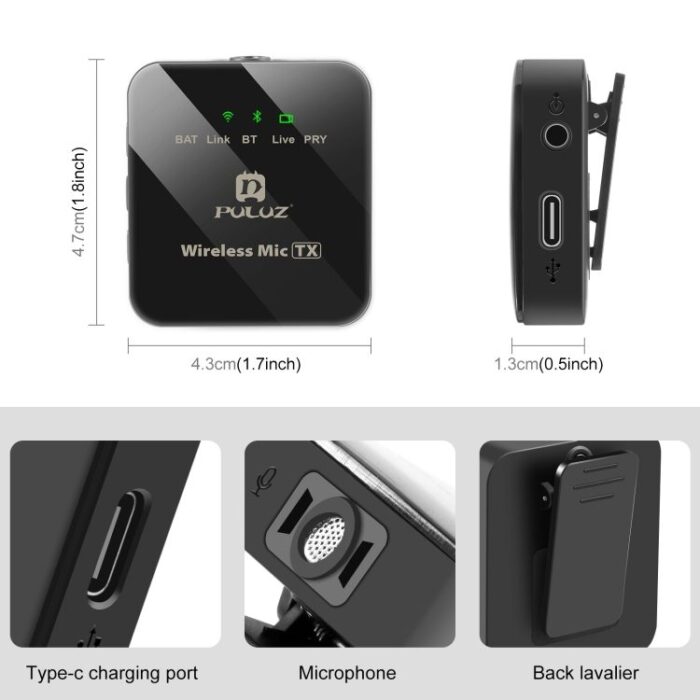 Puluz Wireless Microphone 2x უსადენო სამკერდე მიკროფონი - Image 3