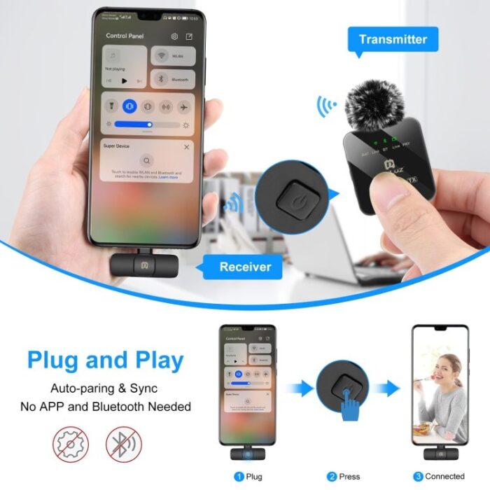 Puluz Wireless Microphone 2x უსადენო სამკერდე მიკროფონი - Image 9