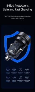 USAMS C35 45W მანქანის დამტენი Type-C და USB პორტით - Image 3