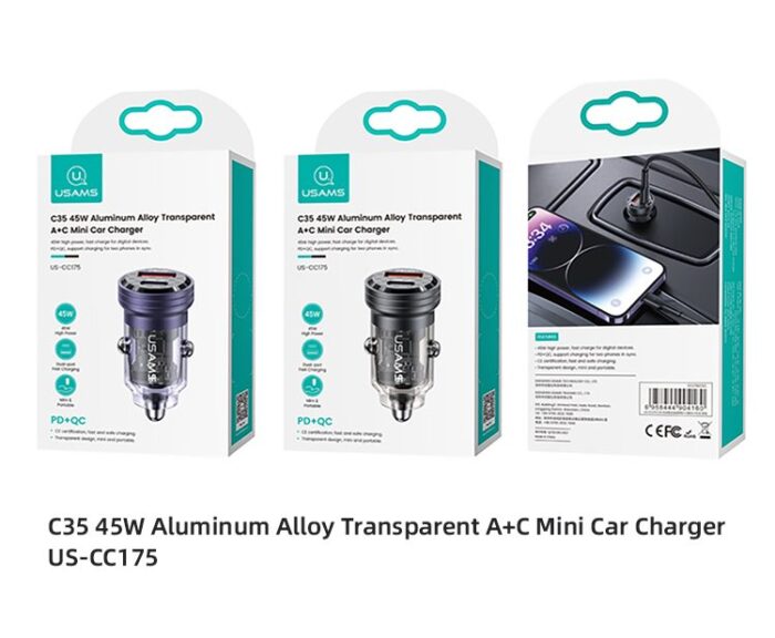 USAMS C35 45W მანქანის დამტენი Type-C და USB პორტით - Image 4