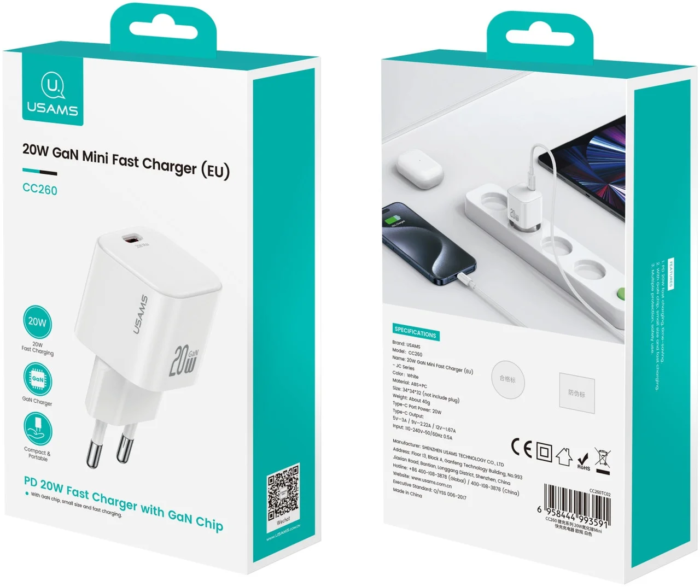 USAMS CC260 20W PD GaN Mini Charger (EU Pin) - Image 2