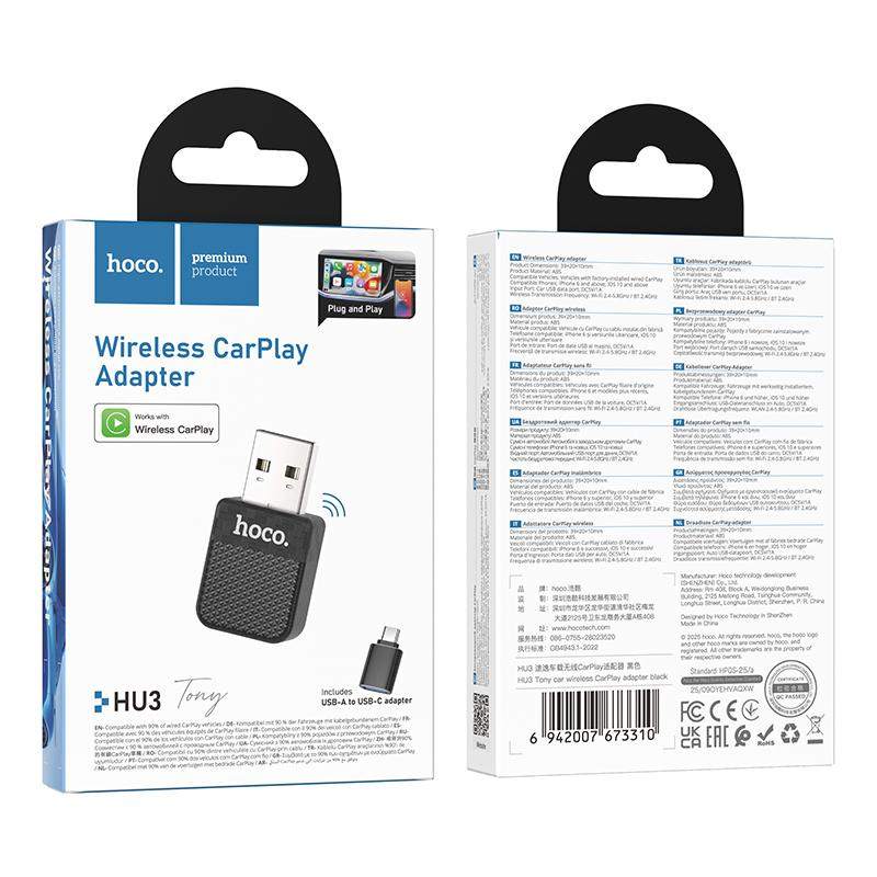 EDA008895201A_7 Hoco HU3 USB-A Port Car Wireless CarPlay Adapter - Image 1