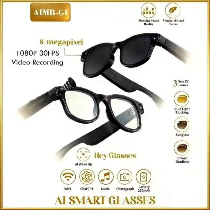 Gamegaga AIMB-G1 – ჭკვიანი AI სათვალე 8MP/1080P ვიდეოკამერით, Bluetooth აუდიოთი და ხმოვანი ასისტენტით - Image 2