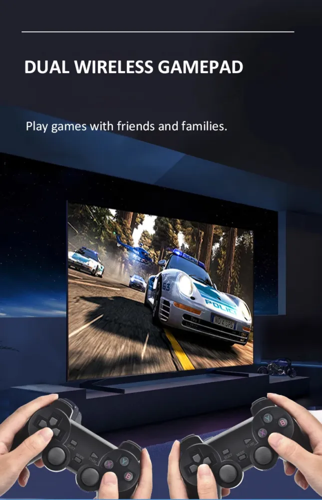 X9 Pro Game Stick 4K – რეტრო თამაშების კონსოლი 64GB (30,000+ თამაში, 2.4G უსადენო ჯოისტიკებით, EmuElec 4.3) - Image 3