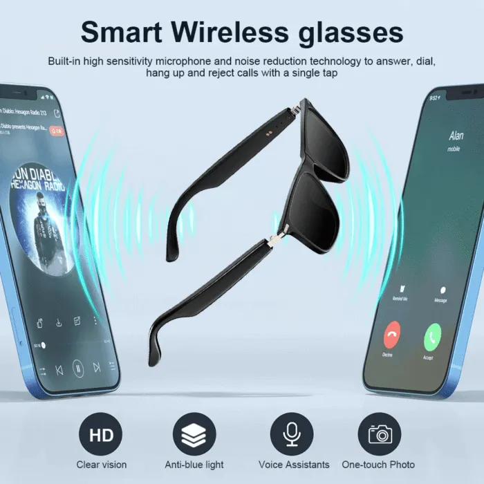 M01 Smart AI Glasses – ჭკვიანი სათვალე, Bluetooth აუდიოთი, Hands-Free ზარებითა და Anti-Blue Light დაცვით (IP67) - Image 3