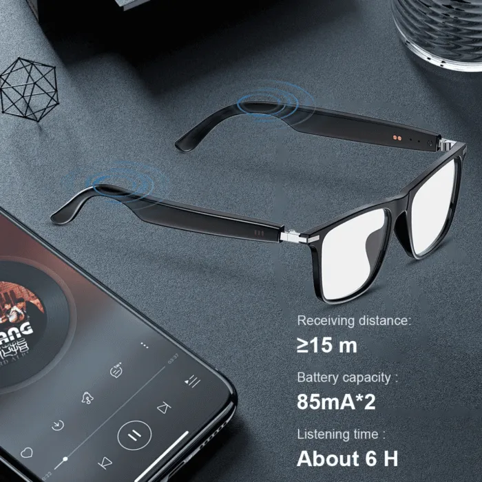 M01 Smart AI Glasses – ჭკვიანი სათვალე, Bluetooth აუდიოთი, Hands-Free ზარებითა და Anti-Blue Light დაცვით (IP67) - Image 2