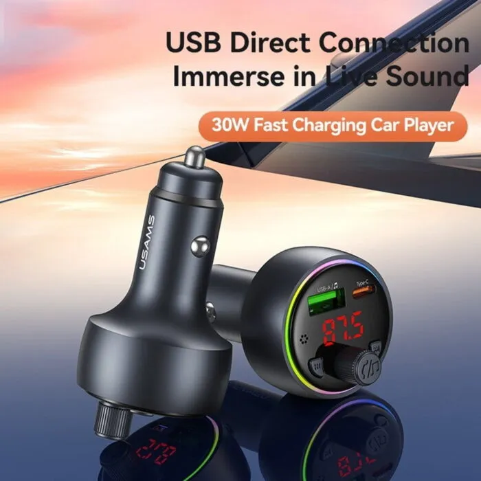 USAMS CC328 30W A+C Digital Display BT FM Car Charger​ FM მოდულატორი - Image 2