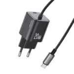 USAMS CC261 20W GaN Mini 2C სწრაფი დამტენი ჩაშენებული Type-C კაბელით