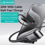 USAMS CC261 20W GaN Mini 2C სწრაფი დამტენი ჩაშენებული Type-C კაბელით - Image 4