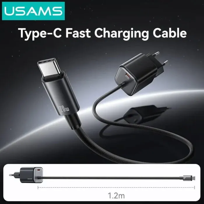 USAMS CC261 20W GaN Mini 2C სწრაფი დამტენი ჩაშენებული Type-C კაბელით - Image 3